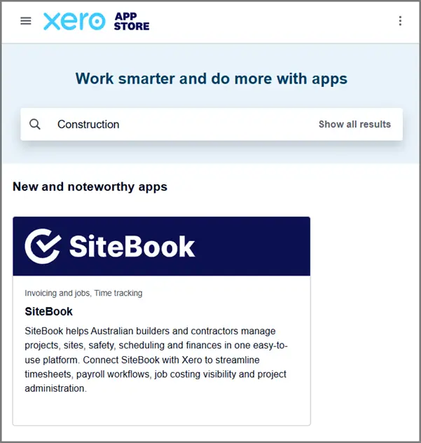 SiteBook now listed in Xero App store